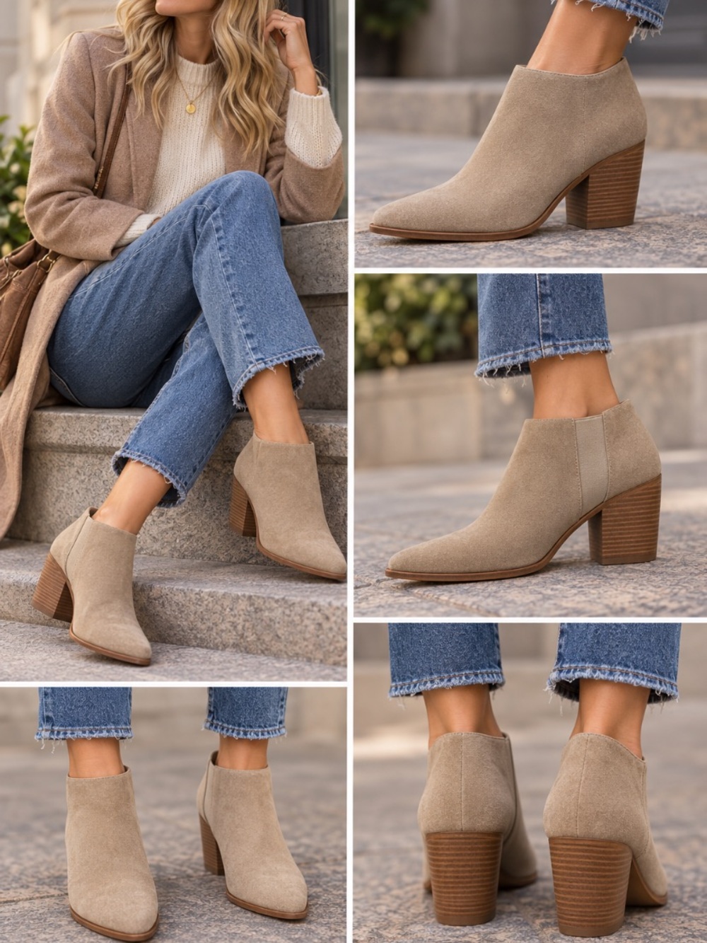 Vince Taupe Suede Stacked Heel Ankle Booties